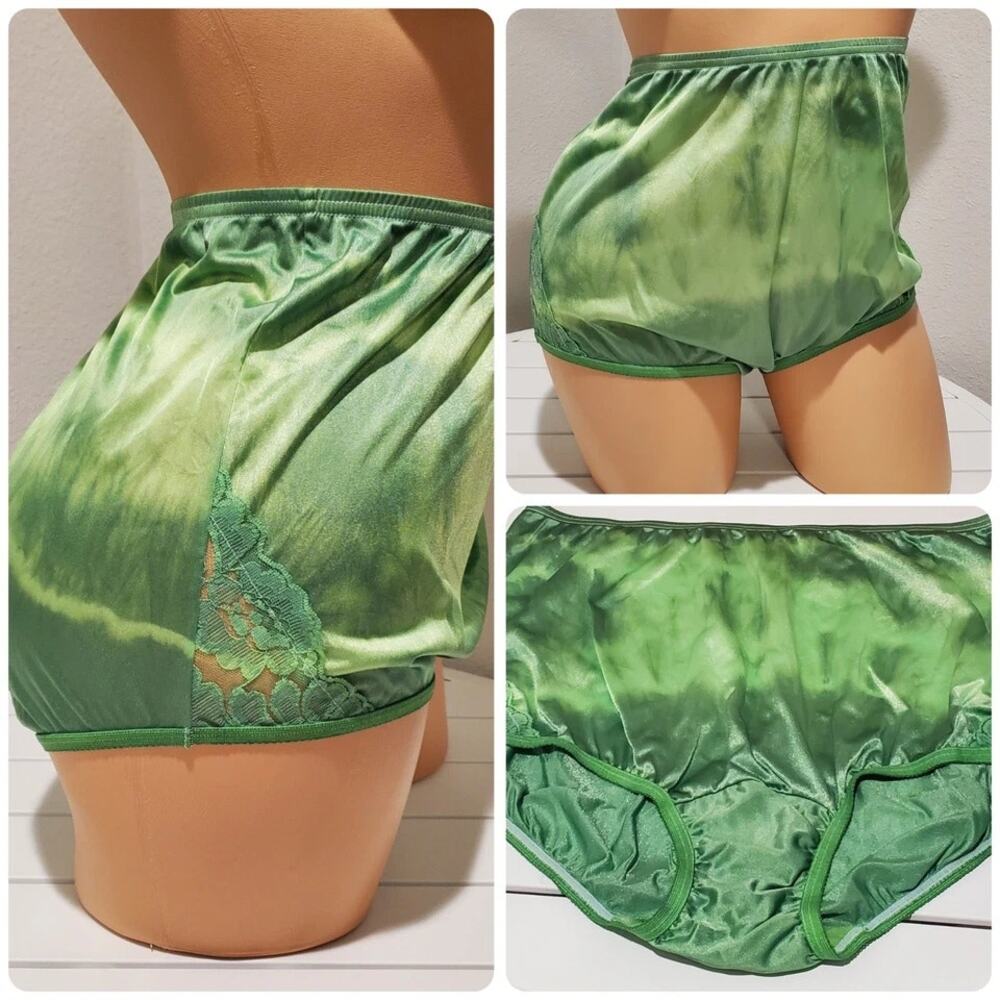 Vanity Fair Lace Nouveau Nylon Full Cut Panty Green Apple On Green Rainbow 8/XL